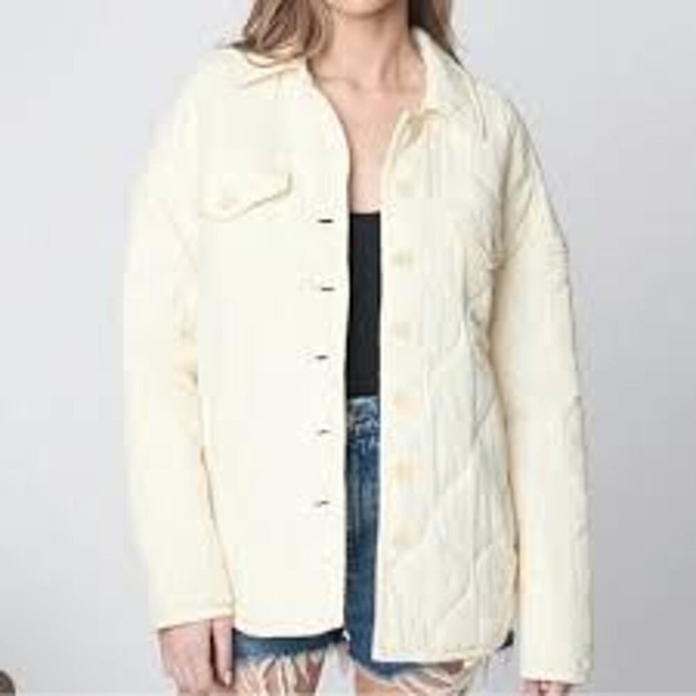 BLANK NYC Quilted Shacket COZY Ivory Chore Coat Jacket MINIMALIST NWT Medium M